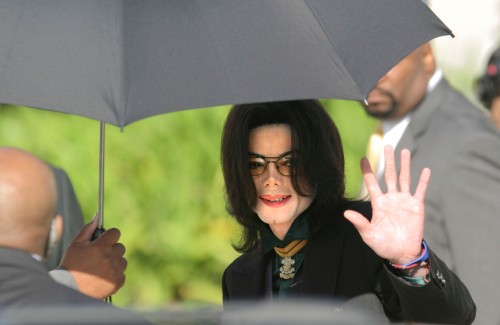 SANTA MARIA, CA - April 1: Michael Jackson arrives outside the Santa Barbara County Courthouse for h