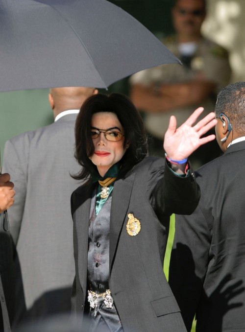 SANTA MARIA, CA - April 1: Michael Jackson arrives outside the Santa Barbara County Courthouse for h