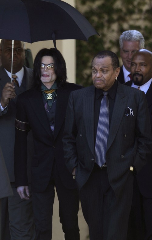 SANTA MARIA, CA - April 1: Michael Jackson, and his father Joe Jackson leave the Santa Barbara Count